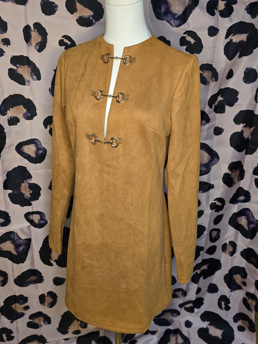 ✨ COMMENSE Suede Effect Metal-Detail Short Dress - Size S